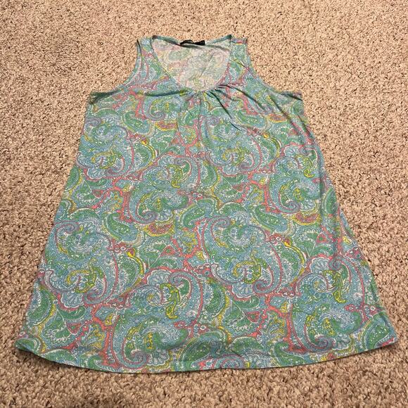 Lauren Ralph Lauren V Neck Sleeveless Nightgown Sz XL Blue Paisley Trad Wife - Picture 1 of 5